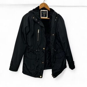 Cavalini Blue Womens Size PS Jacket Full Zip Buttons Fur Hooded Quilted Cinched